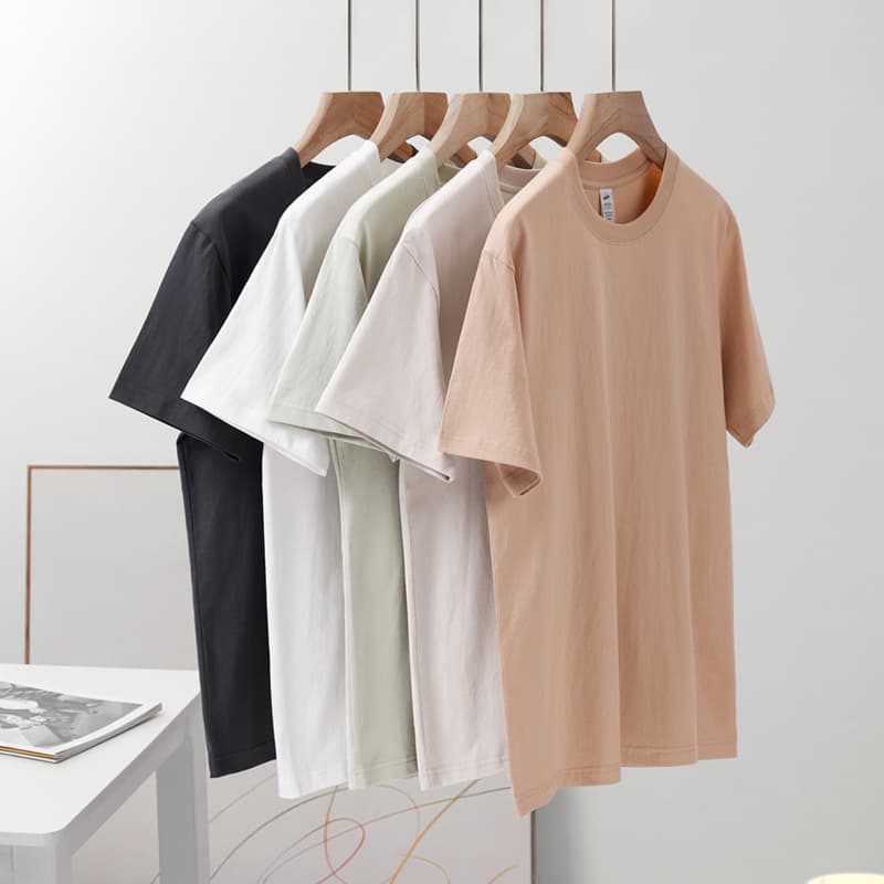 Japanese 230g Pure Cotton Short-Sleeve T-Shirt Women's Right Shoulder Round Neck Top Solid Color Half-Sleeve Undershirt Clothing for Men Wholesale