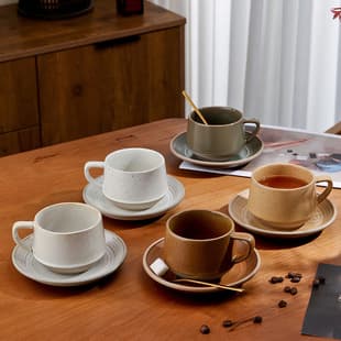 Japanese Vintage Coffee Cup & Saucer Set, Creative Rustic Ceramic Latte Art Cup, Home Mug, Matte Light Luxury