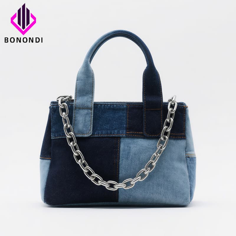 BLD Patchwork Denim Bag Custom Tote Bag Vintage Artistic Style Women's Large Capacity Shoulder Crossbody Bag Factory
