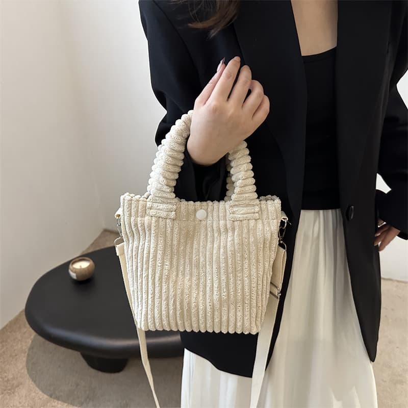 New Corduroy Fashion Bag with Simple and Stylish Design, Large Capacity, Casual Shoulder/Crossbody/Tote Bucket Bag for Women, Suitable for Commuting