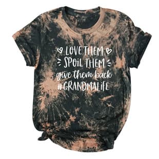 Love Them Spoil Them Cotton Linen Tie Dye Letter Print Loose European American Short Sleeve Casual Women T-Shirt