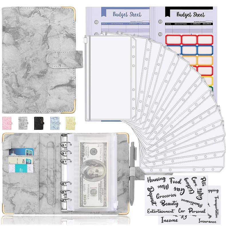 Cross-border 2026 new A6 binder hand ledger marble notebook leather PU6 hole binder cash