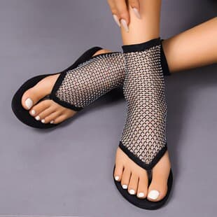 European and American Cross-border Large Size Flat Toe Clip Open Toe Sandals Summer Fashion Sexy High Top Sandals Fishnet High Top Sandals Boots