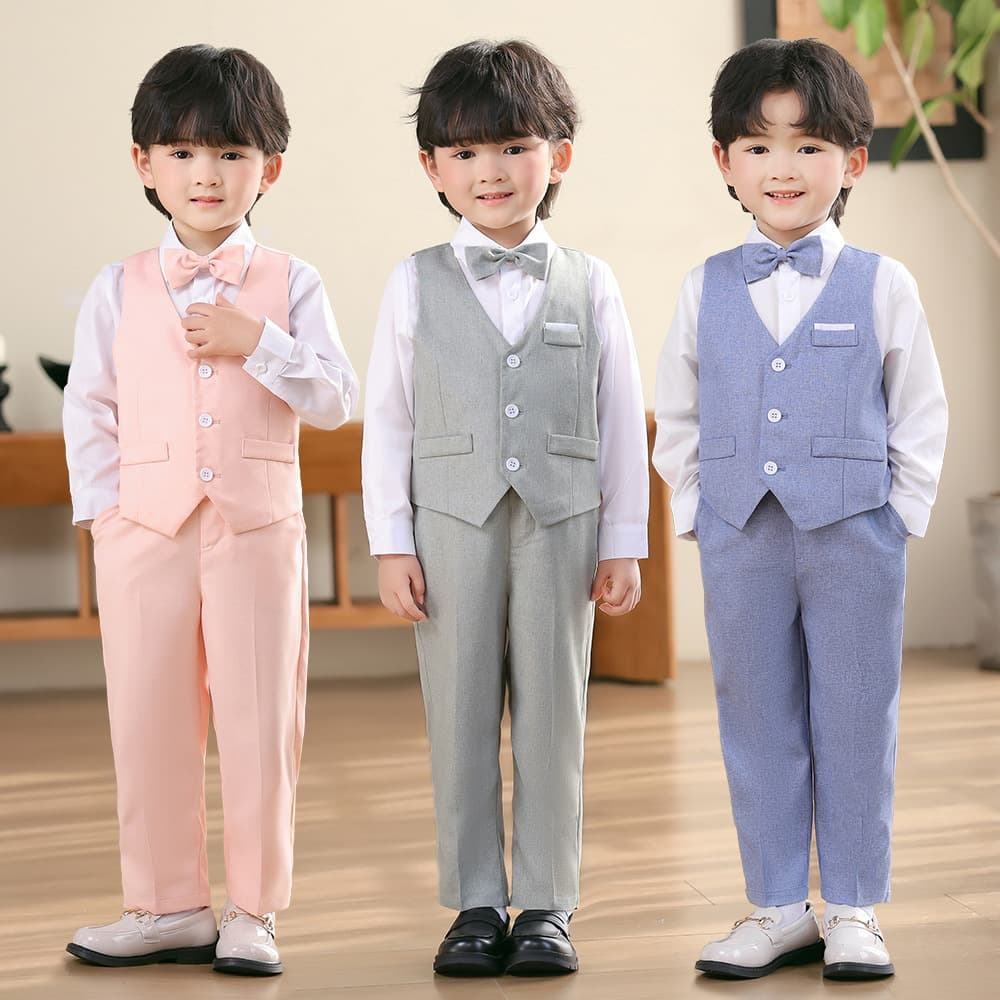 Boys Vest Set Spring and Summer New Arrival British Style Flower Boy Wedding Suit Baby Birthday Photography Outfit Drop Shipping