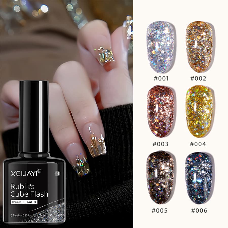 Autumn Winter Cube Flash Popular Color Nail Polish Gel for Professional Nail Salon Use Quick Dry Strengthening Sealer Six Colors