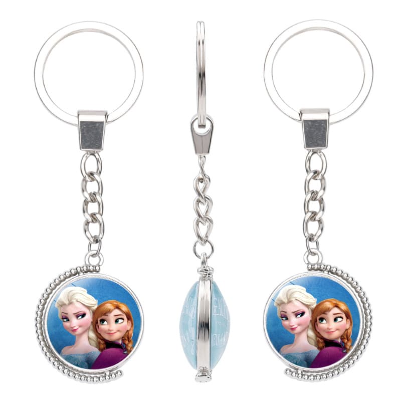 Children's anime Princess Elsa pattern double-sided rotatable keychain Elsa Anna Snow White keychain