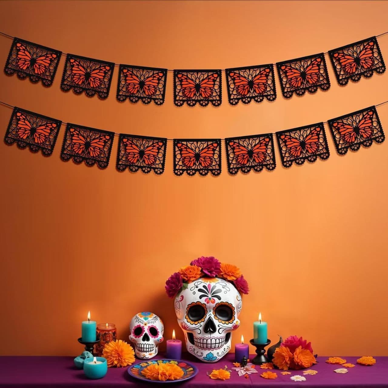 Mexican Day of the Dead Butterfly Hollow Flag Cross-Border Party Decoration Felt Flower