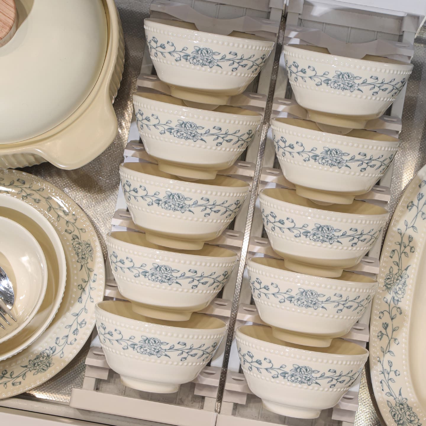 Rose series French retro dish set ceramic tableware household high-value soup bowl rice bowl underglaze color plate