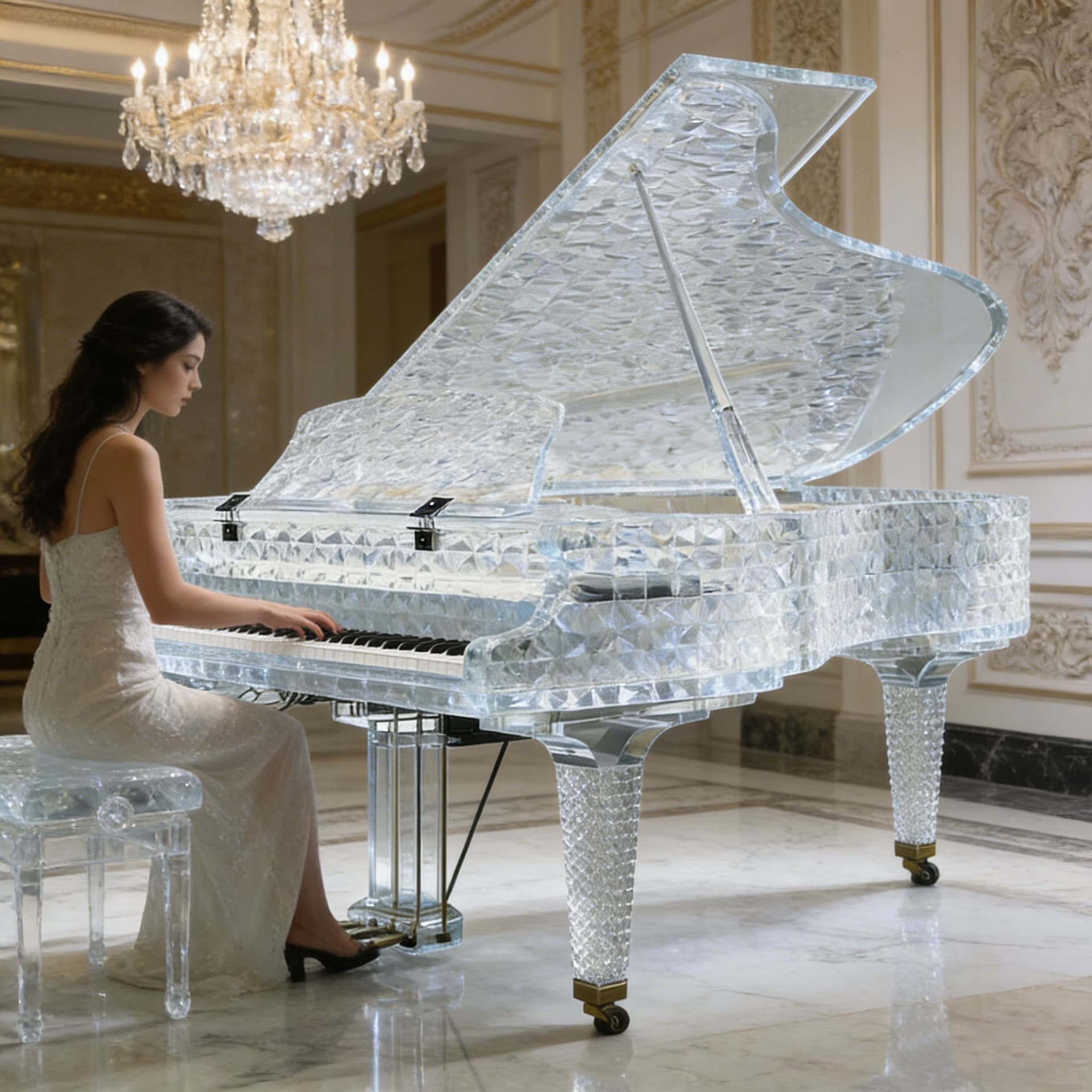 Ice-feeling translucent grand piano Elegant piano model Transparent art piano Light luxury decorative musical instrument source manufacturer
