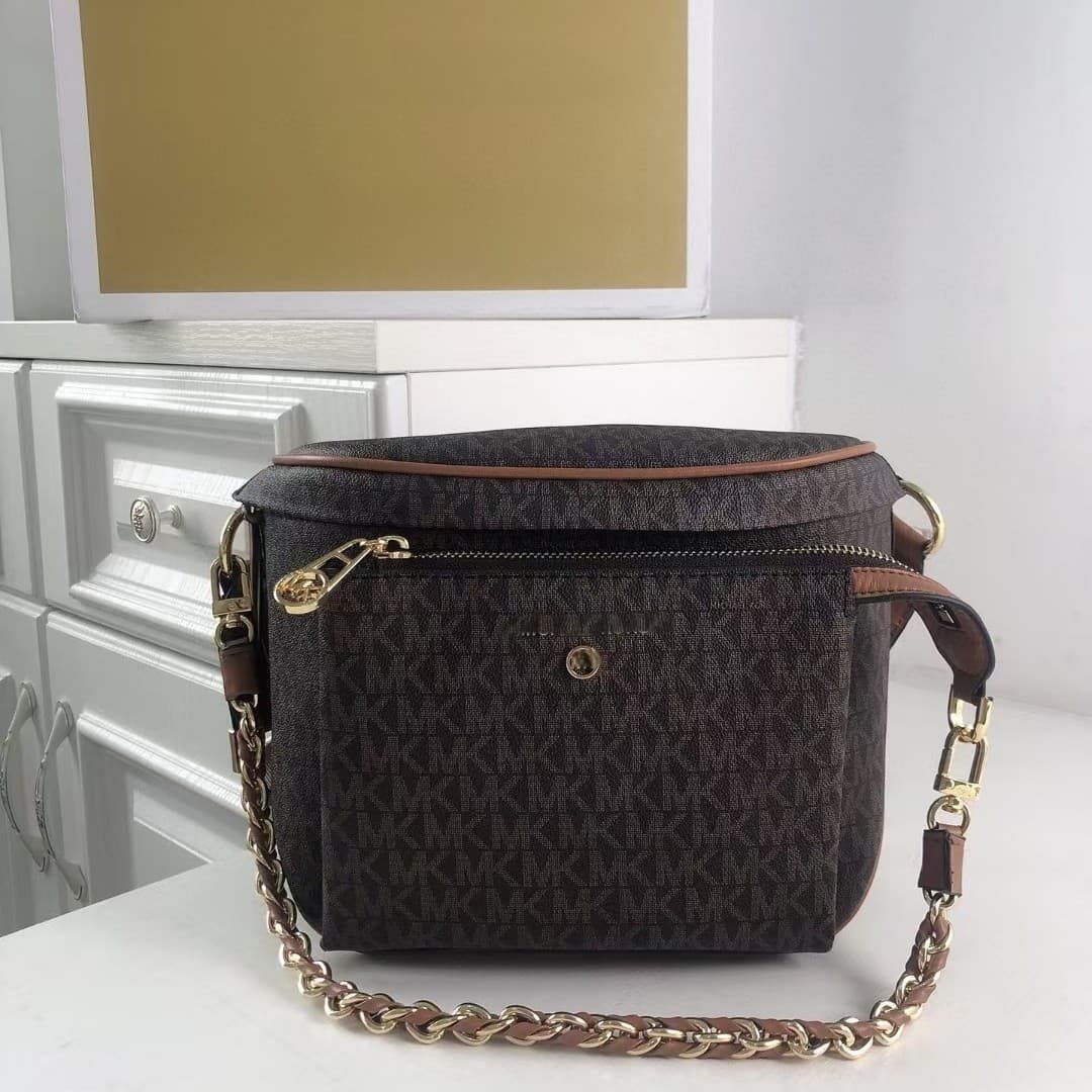 Cross-border 2026 New MK Women's Bag Genuine Leather Chain Waist Bag Chest Bag Small Square Bag Niche Versatile Single Shoulder Crossbody Small Bag