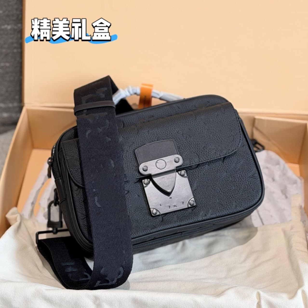 2026 New Men's Genuine Leather Crossbody Bag Fashion Letter Print Business Shoulder Bag Large Capacity Trendy Courier Bag
