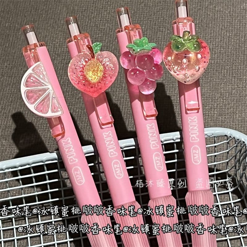Iced Peach Boba Scented Stress-Relief Pendant Pen, Ins-Style High-Appearance Retractable ST Tip Black Exam Pen 0.5