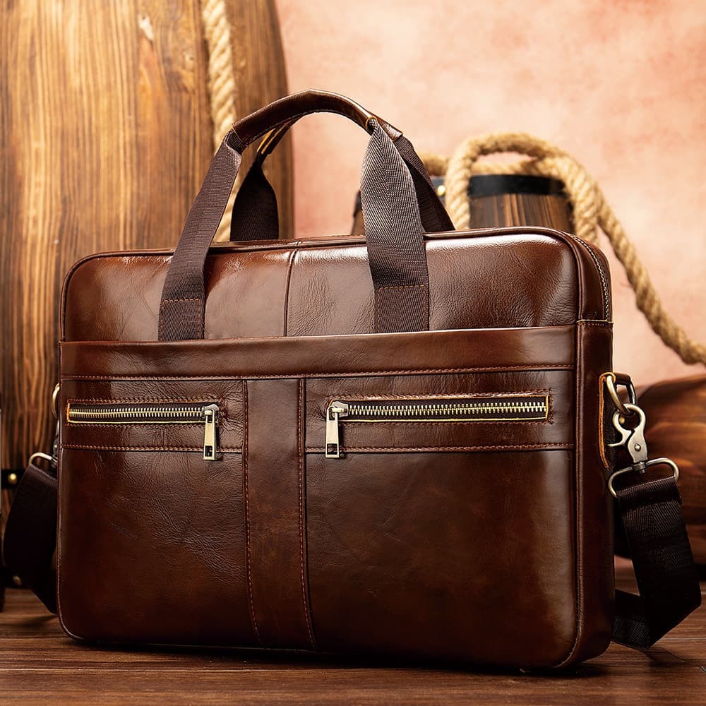 Men's Genuine Leather Briefcase Business Bag Top Layer Cowhide Handbag Lawyer Laptop Bag Men's Shoulder Crossbody Large Bag