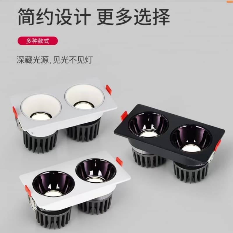 Recessed LED spotlights for living room and hallway, concealed installation, double-headed, square, household use, no main light, COB style, for dining room and bedroom.