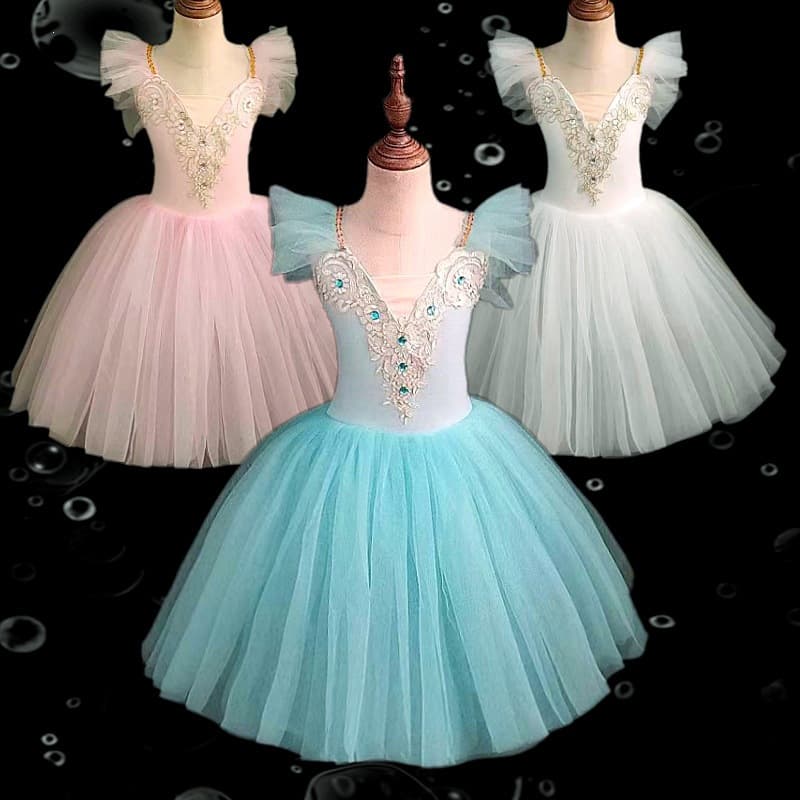 Girls' Performance Costume Ballet Tutu Dress Practice Leotard Suspender Tulle Skirt Puffy Dance Skirt