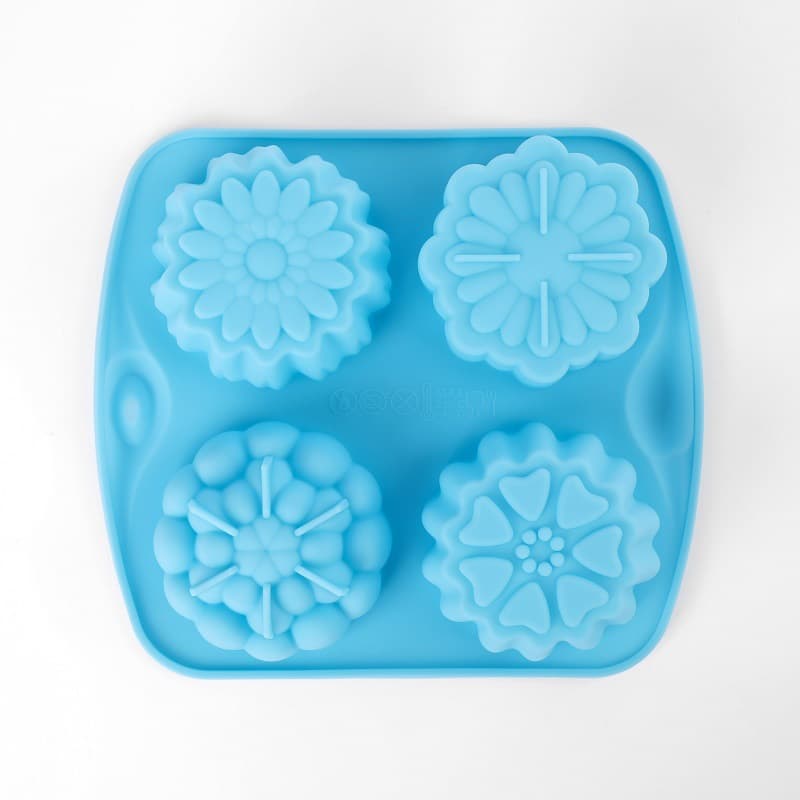 Cross-Border Pudding Jelly Cake Mold with Four Different Flower Shapes, Silicone Mooncake Mold, Steamed Cake Mold, Kitchen Baking Mold