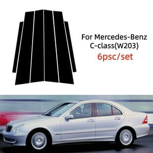 For 00-06 Mercedes-Benz W203 C-Class Window Trim Gloss Black Center Pillar Cover Carbon Fiber Pattern
