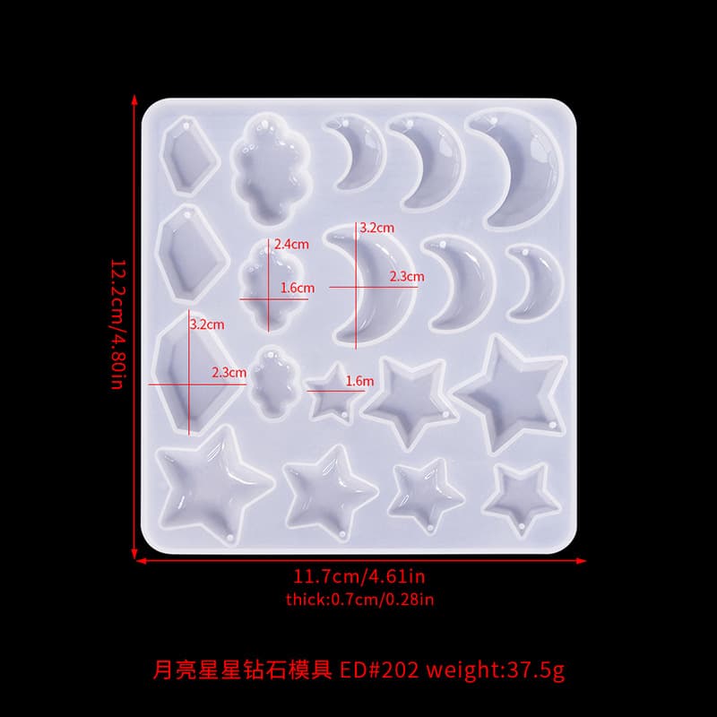 DIY Resin Multi-Style Hole Diamond Pendant Silicone Mold, Gemstone Patch Star Heart Teardrop Earring Necklace