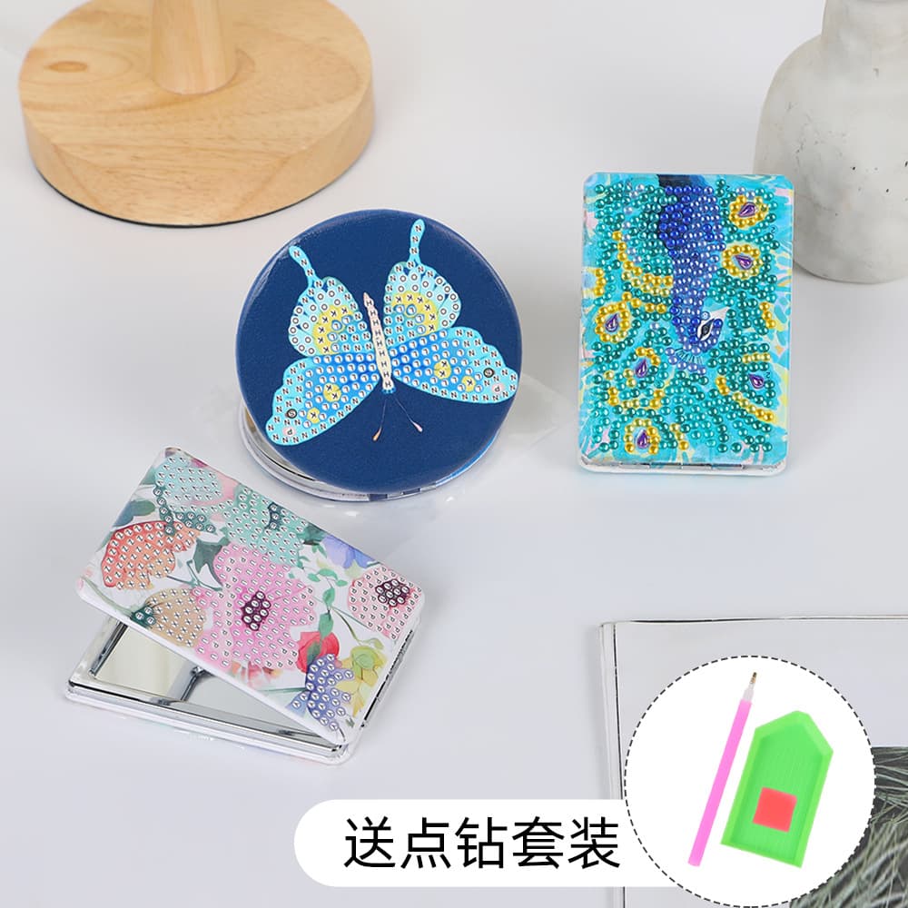 Custom Diamond Painting Mirror Peacock Rhinestone Sticker Small Mirror Handmade DIY Diamond Handheld Mirror Diamond Mirror