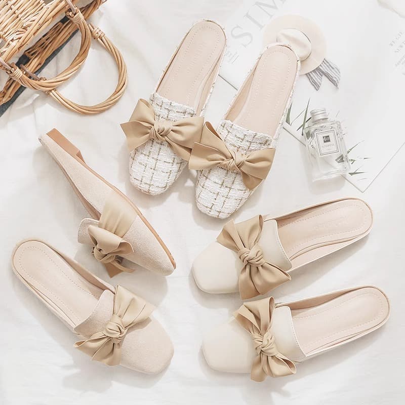 Women's Flat Headed Mules Fashionable Outdoor Wear-Resistant Slip-On Spring Summer Lazy Person's Sandals Synthetic Leather Rubber Sole