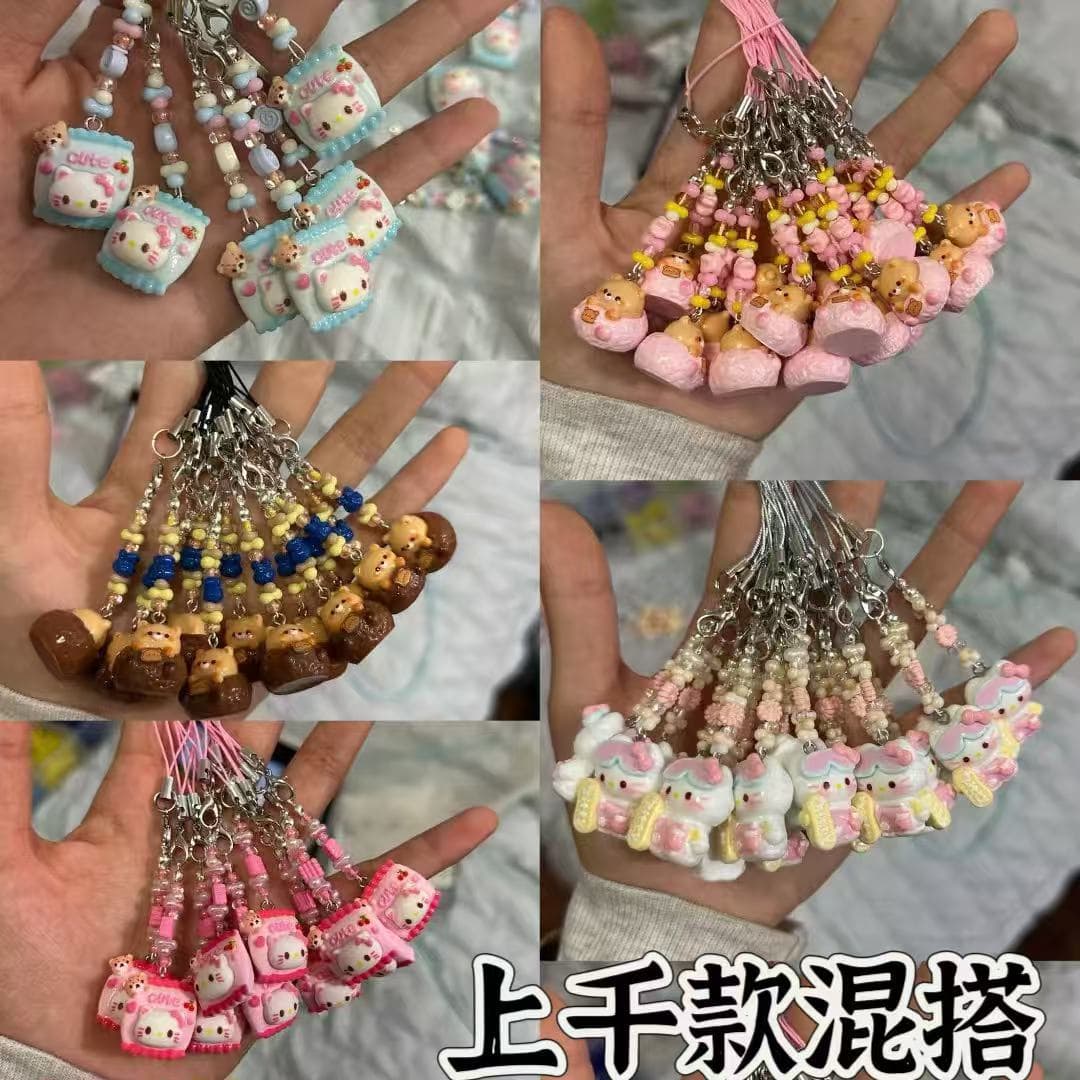 Sanrio Phone Charm Kuromi Cinnamoroll Pendant Bag Keychain Couple Charm Strap Accessory Live Stream