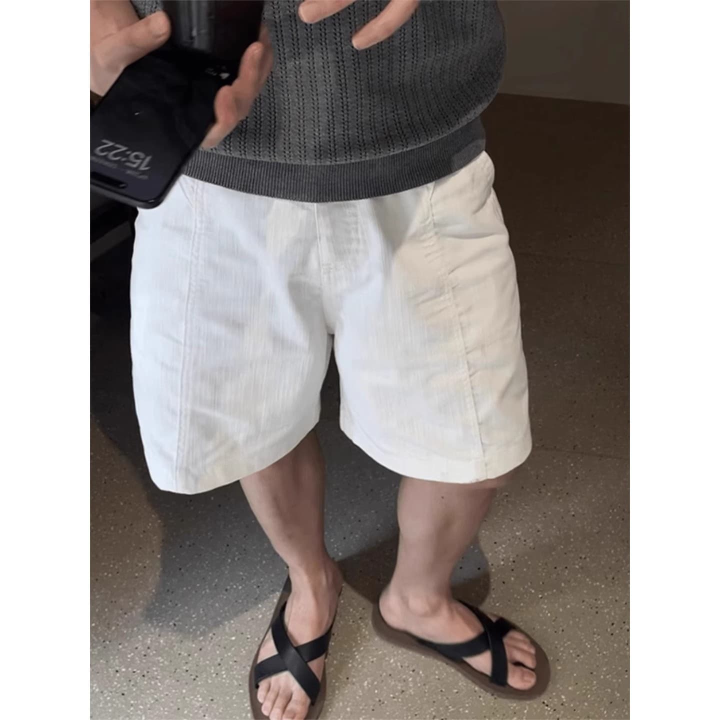 Old Money Style White Shorts for Men Summer Cotton-Linen Blend Thin Half-Length Pants Athletic Quick-Dry Breathable 5-Inch Shorts