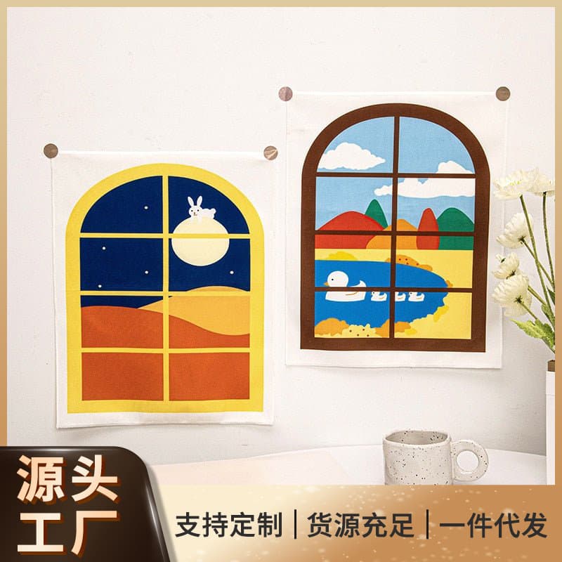Cross-border Ins-style Window Hanging Cloth, Cute Children's Room Decoration, Wall Tapestry Hanging Painting, Live Streaming Backdrop Setup
