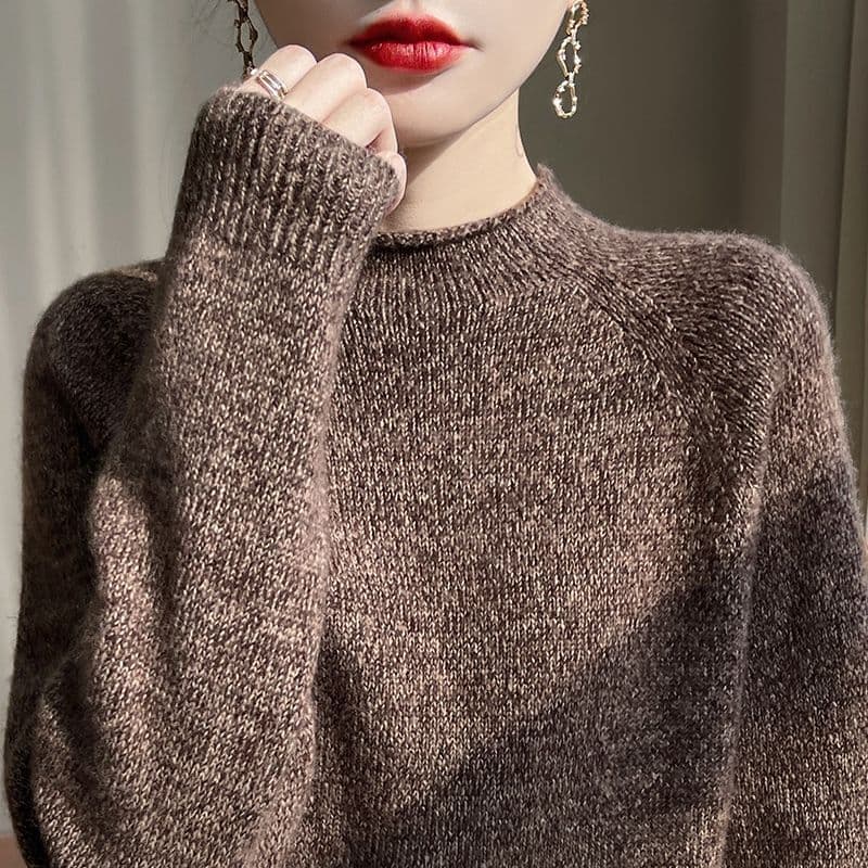 New Autumn/Winter Cashmere Women's Seamless Mock Neck Knit Pullover, Loose Fit, Slimming, Short Base Layer Sweater