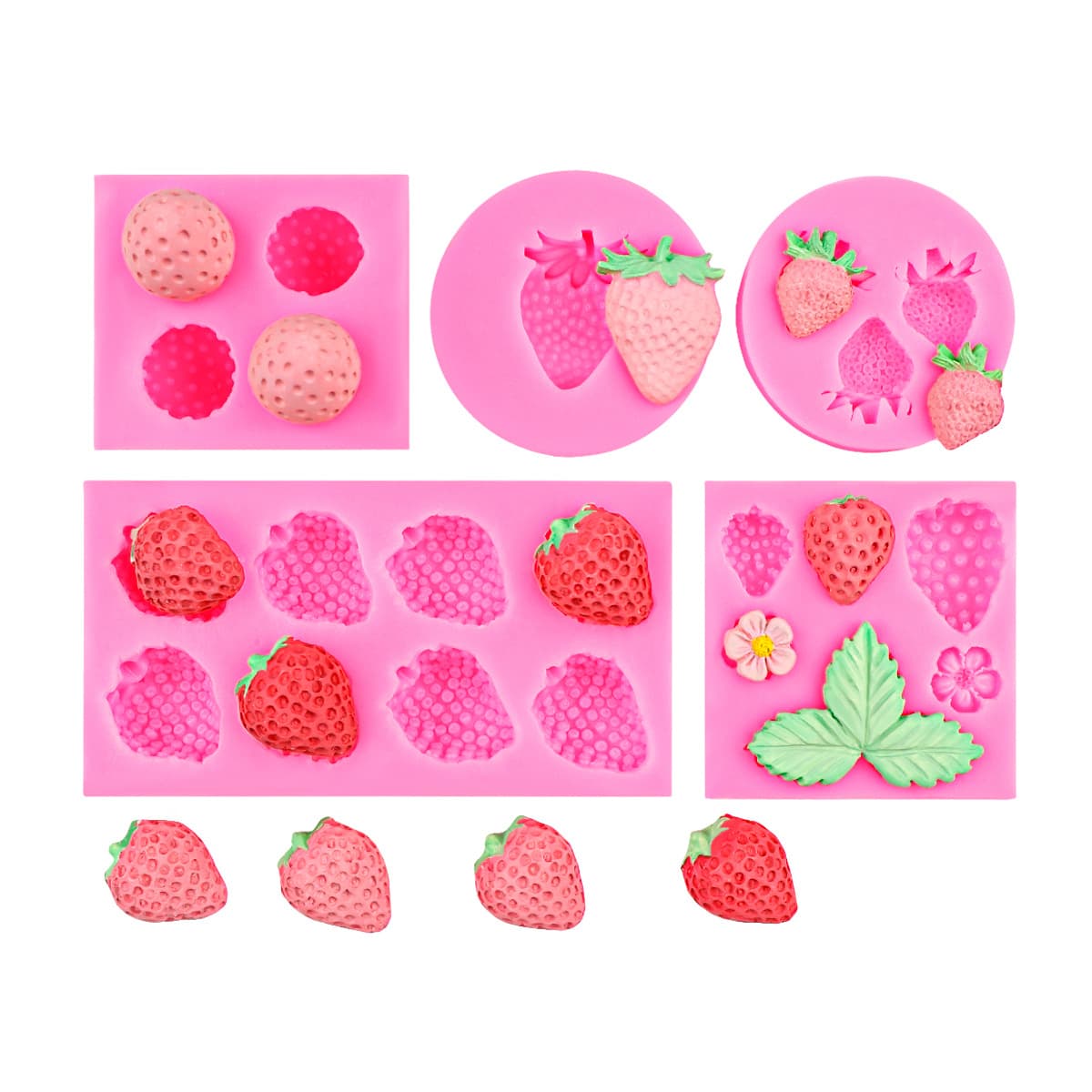 Chocolate strawberry shaped fondant cake decoration baking silicone mold small strawberry leaf plaster candle mold