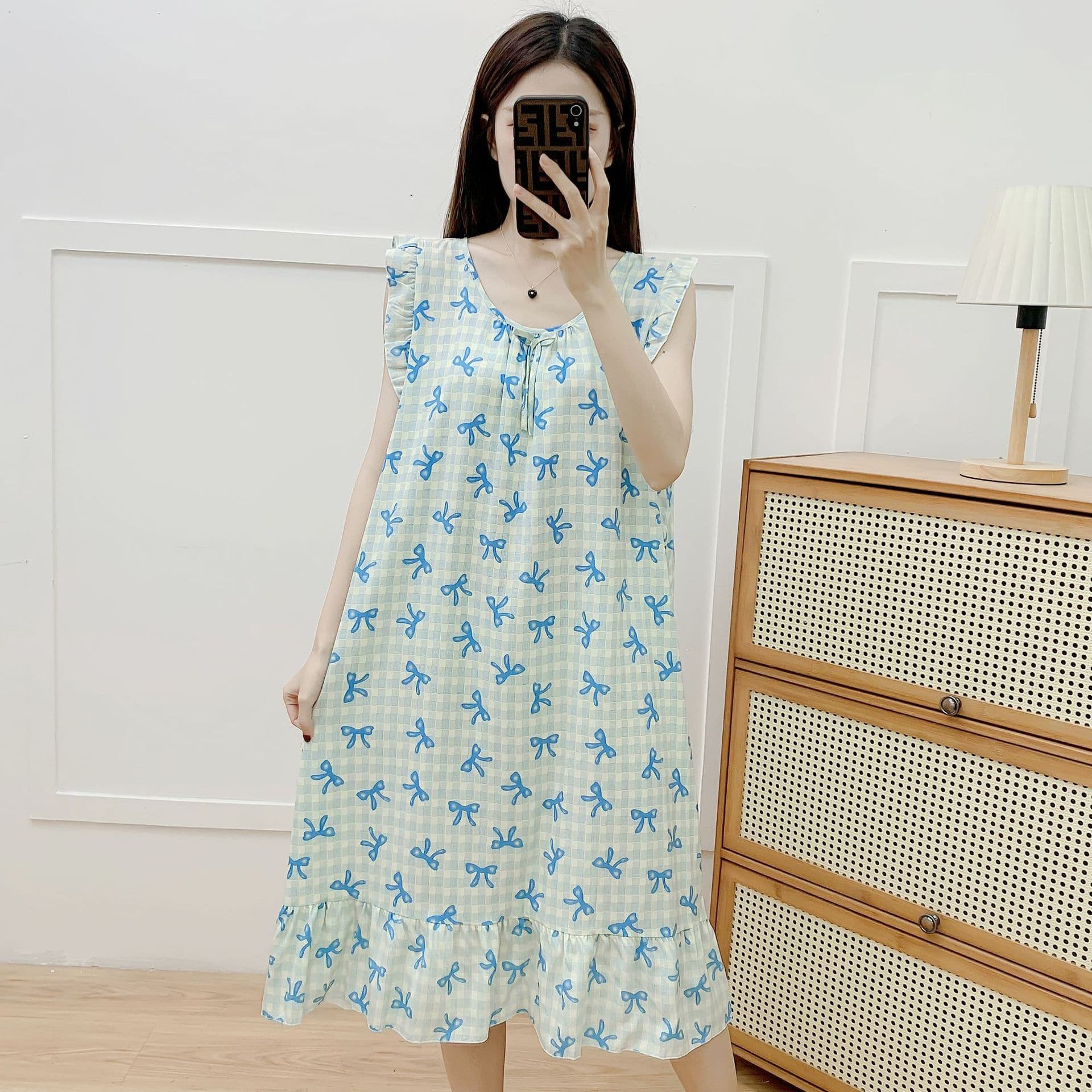 Cotton Silk Sleep Dress for Women, New Summer Style, Sleeveless Vest Midi Dress, Rayon Fairy Style, Thin Korean Version Pajamas Homewear