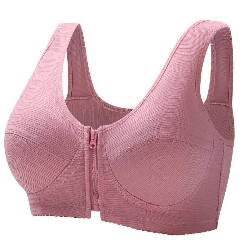 Soft Cotton Cup Front Zipper Middle-Aged and Elderly Underwear Women's Wire-Free Vest Style New Plus Size Bra