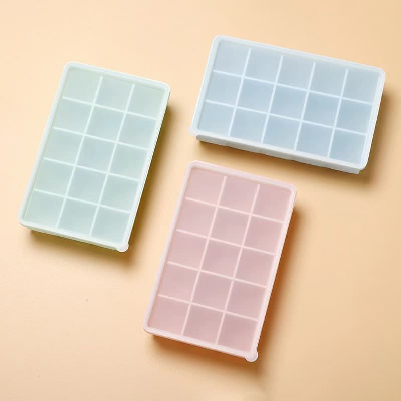 Factory Direct 15-Cell Silicone Ice Cube Tray with Lid DIY Popular Ice Mold Kitchen Ice Making Mold