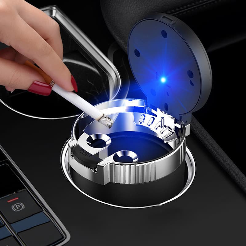 Portable Car Plastic Ashtray Multi-Functional Creative Personalized With Cover LED Light Automobile Ash Cylinder