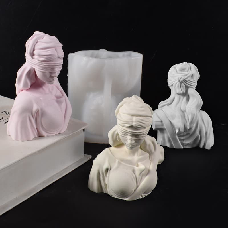 Greek Roman Goddess of Justice Bust Candle Mold Blind Lady Candle Veiled Maiden Plaster Ornament Mold