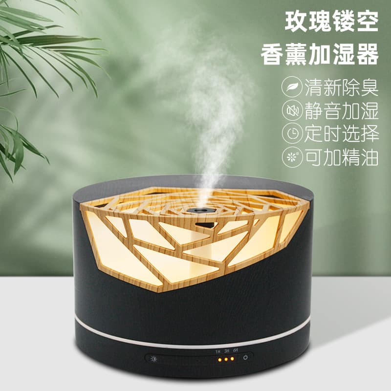 Amazon Hot Selling New Wood Grain Hollow Aromatherapy Machine Home Large Capacity Humidifier Diffuser Essential Oil Diffuser