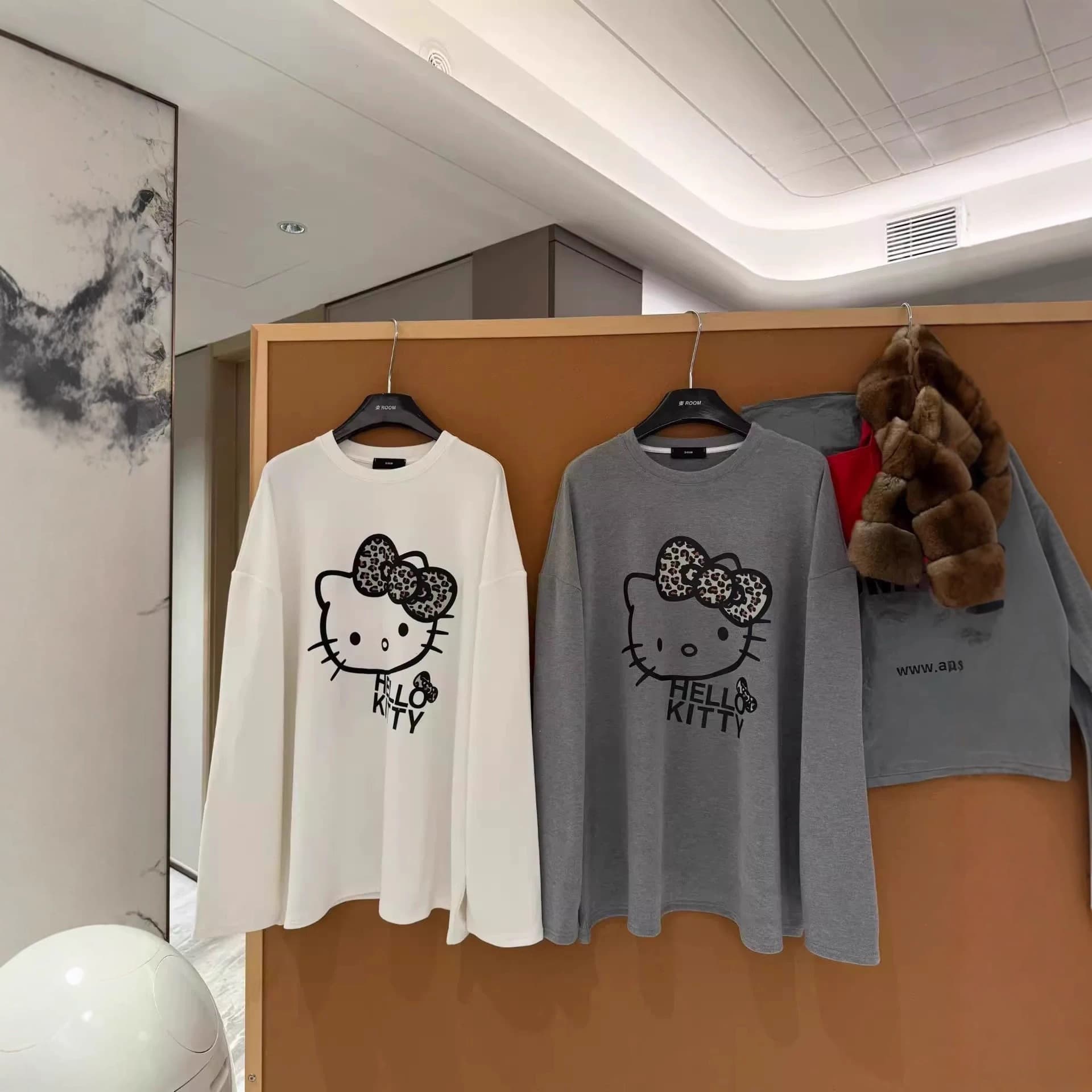 Korean Dongdaemun Pure Cotton Spring/Autumn New Casual Loose Fit Slimming Versatile KT Cat Print Long Sleeve T-Shirt for Women