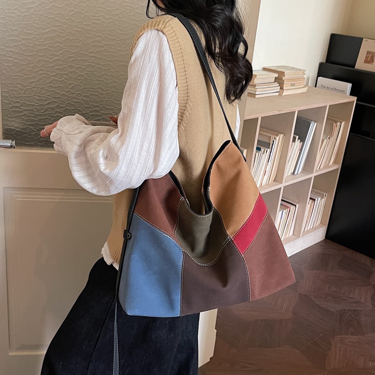 Women's Bag 2026 Spring New Style Crossbody Bag Cross-Border Trend Large Capacity Handbag Color Block Stitching Retro Canvas Bag