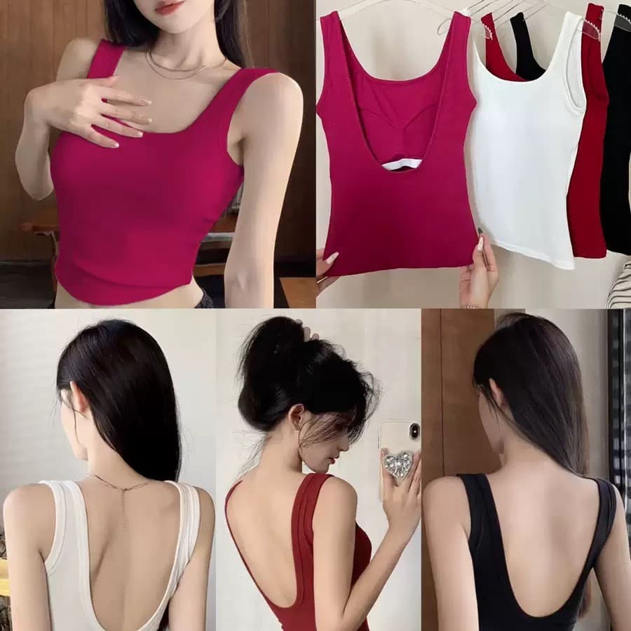 Summer New Pure Desire Hot Girl Outer Wear Camisole with Built-in Bra, U-Back Slim-Fit Backless Top