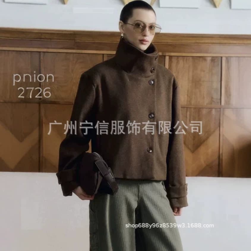 2026 cross-border foreign trade autumn and winter high-collar jacket, fashionable and elegant women's long-sleeved single-breasted high-end versatile