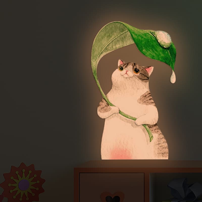 Glow-in-the-Dark Wall Stickers Cat Leaves Kids Bedroom Decoration Girls Bedside Wall Stickers Background Wall Stickers