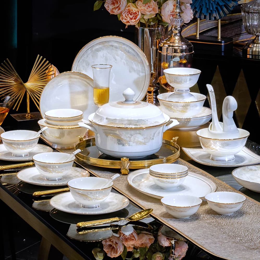 Same Style Single Piece, Mix and Match, Bowl and Plate Set, Bone China Bowls and Chopsticks, Ceramic Dishes, Hongyun Jinshan
