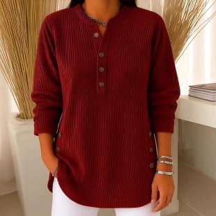 2025 Cross-Border Autumn/Winter New Corduroy Solid Color Loose Fit V-Neck Button Long Sleeve Women's Top T-Shirt
