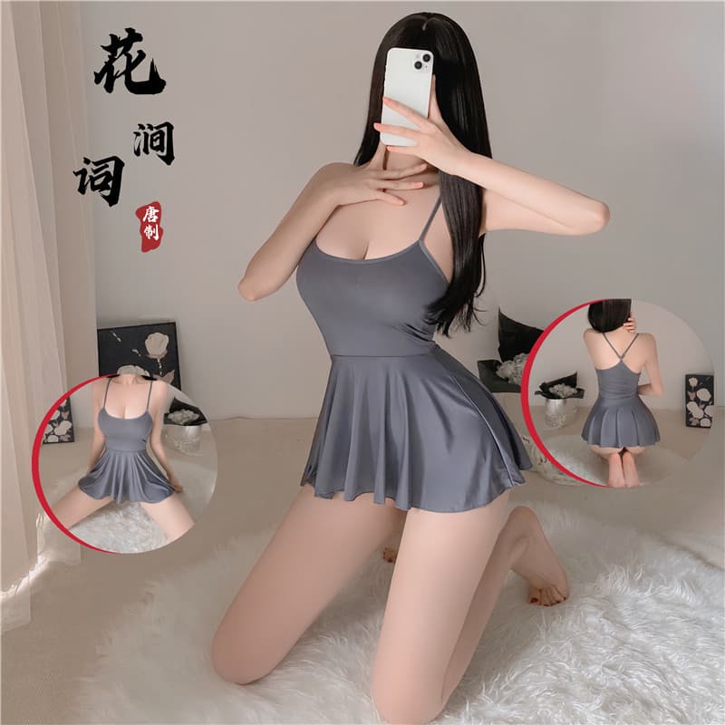Sexy Ice Silk Backless Chemise Nightgown Temptation Strap Transparent Sleepwear Cute Back Exposure Invitation Broadcast Uniform
