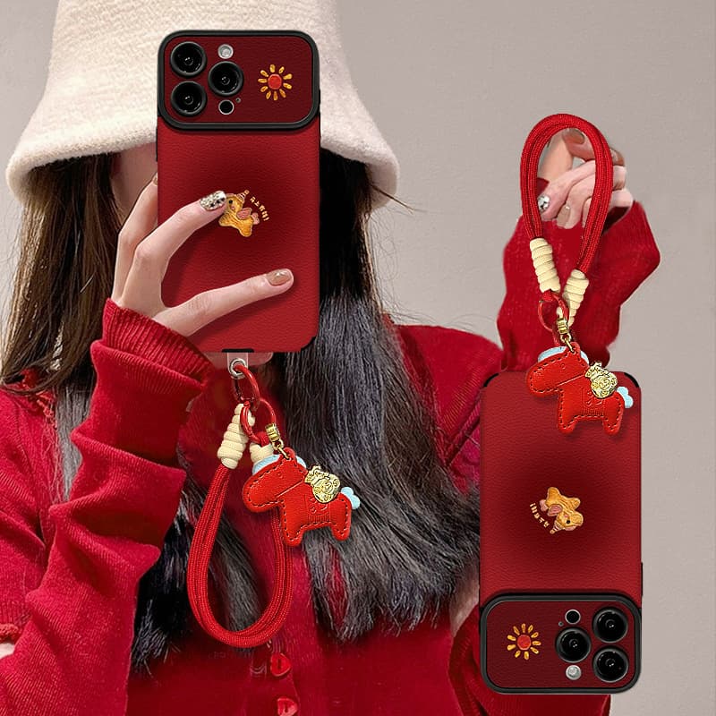 Oil painting pony lanyard suitable for Apple 17 New Year mobile phone case iphone15promax silicone 16 skin 14 women