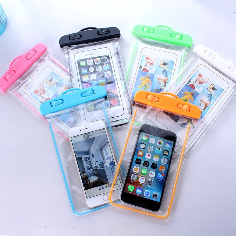 Glow-in-the-dark PVC transparent waterproof phone bag, swimming fluorescent sealed waterproof pack for riders with touchscreen