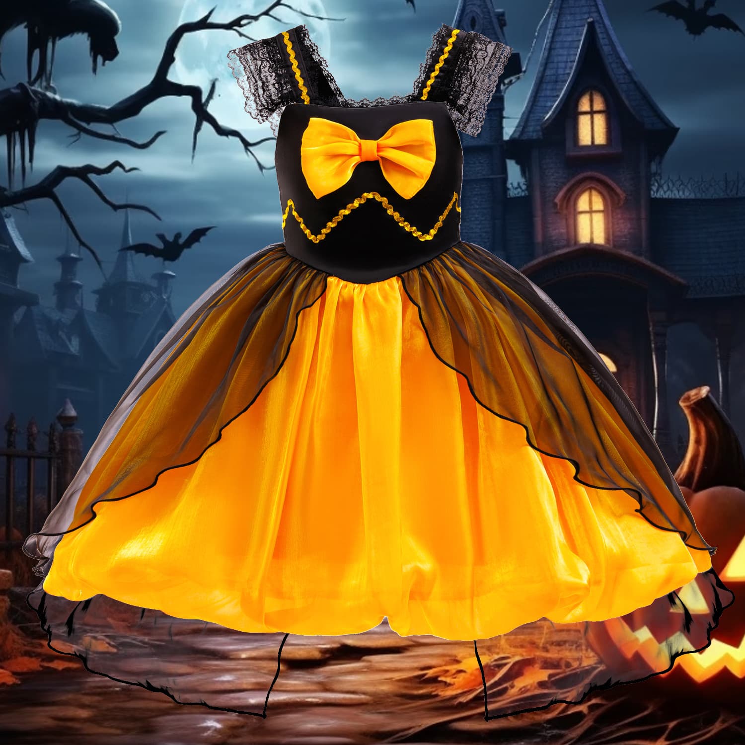 Cross-border Halloween children's clothing girl princess skirt cos witch pumpkin skirt baby witch performance costume BB98