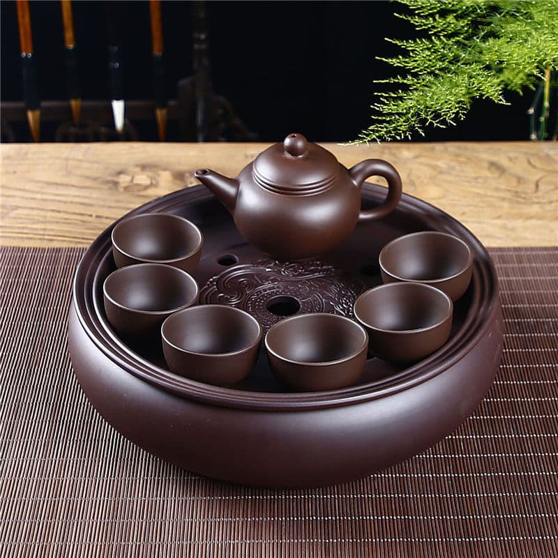Purple Clay Gongfu Tea Set, Compact Home Brewing Kit, Chaozhou Style Ceramic Set with Tray and Cups
