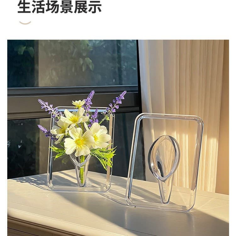 Transparent Acrylic Photo Frame Vase Decoration, Desktop Hydroponic Flower Arrangement, Living Room Light Luxury Ins Creative Artificial Flower Vase