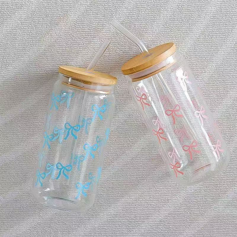 Amazon cross-border bow glass Coke cup coffee milk cold drink cup cylindrical cup high borosilicate heat-resistant