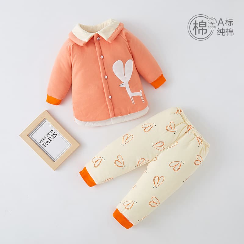 Newborn Baby Cotton Separates Set, Winter Thickened Cotton Padded Jacket, Pure Cotton Thermal Wear, Outdoor Outfit for 6 Months